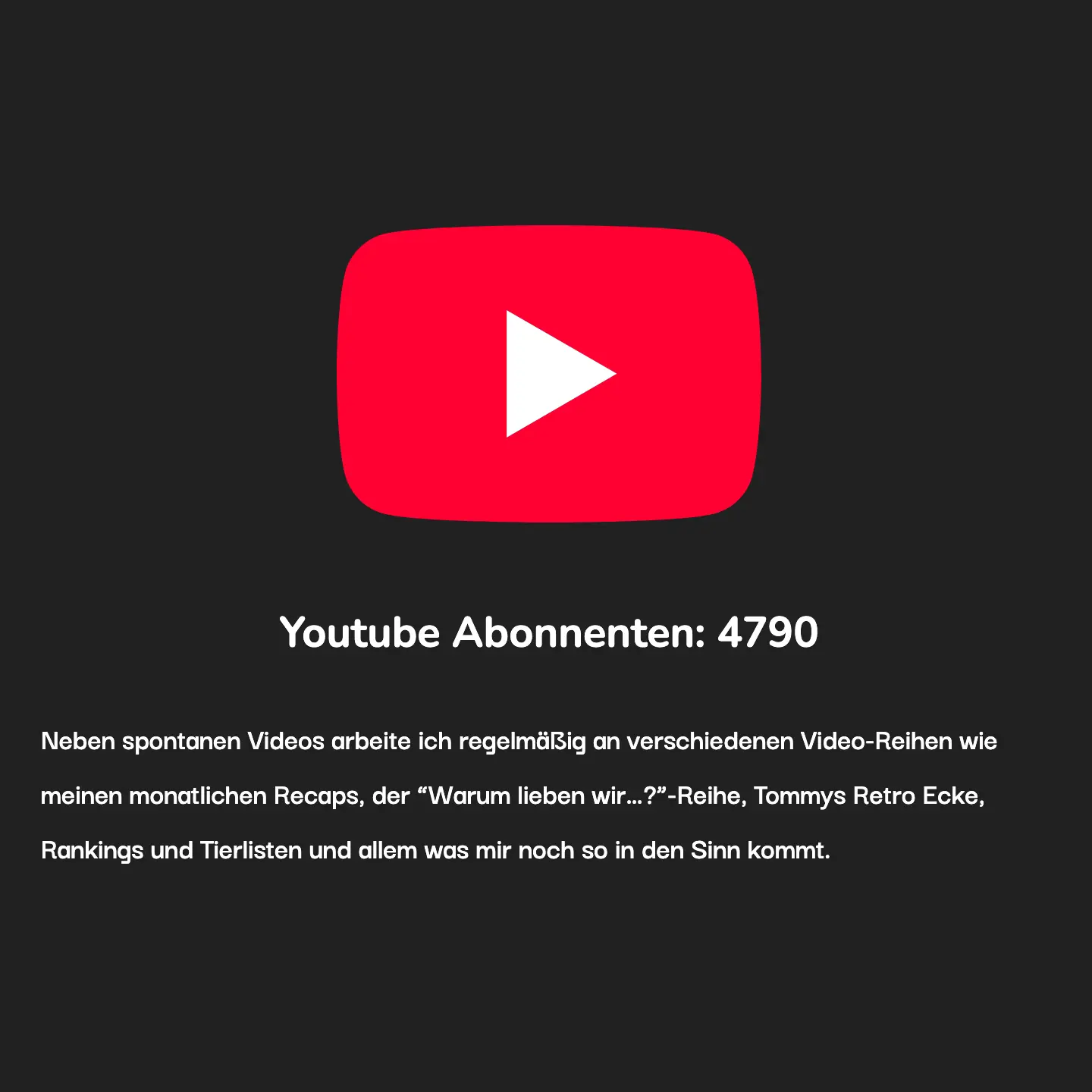Roter YouTube-Playbutton auf schwarzem Hintergrund mit Text zu 4.790 Abonnenten.